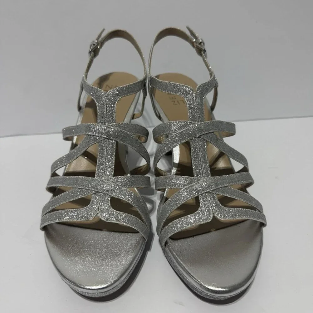Naturalizer Womens Baylor Sandal Silver Glitter Size 10 M